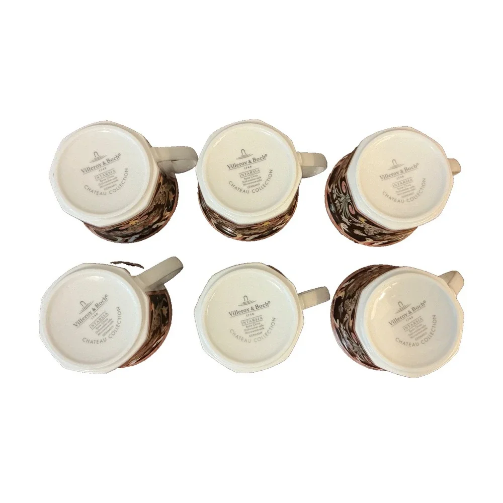 Villeroy & Boch Intarsia Chateau Collection Bone China Tea Coffee Cups Set of 6